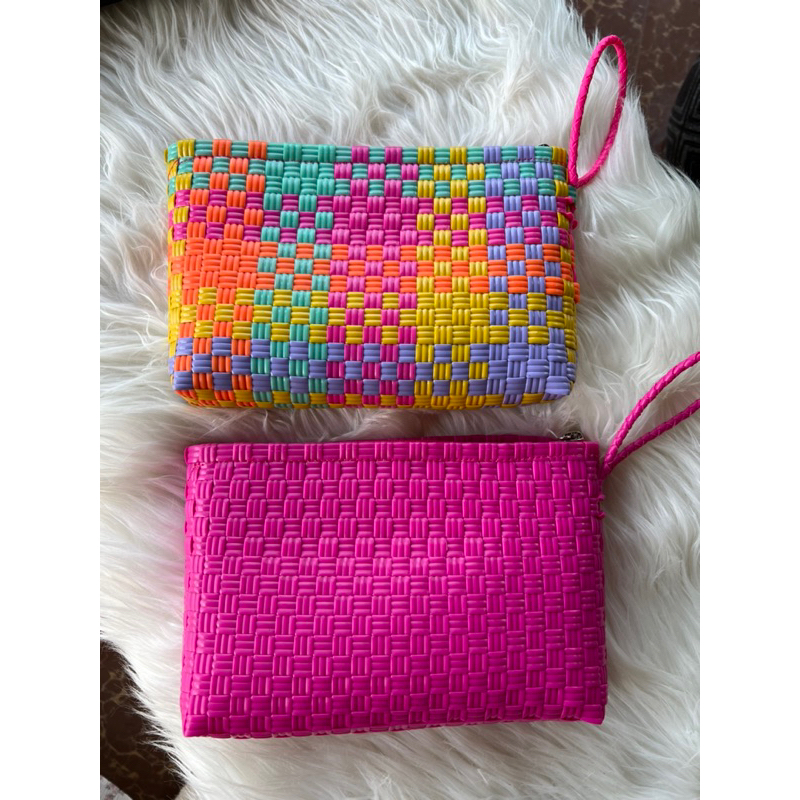 (TANPA ACCESORIES) Clutch Bag+Furing Tas Jali Tas Jaly Tas Anyaman Plastik Wanita Lucu dan Gemes