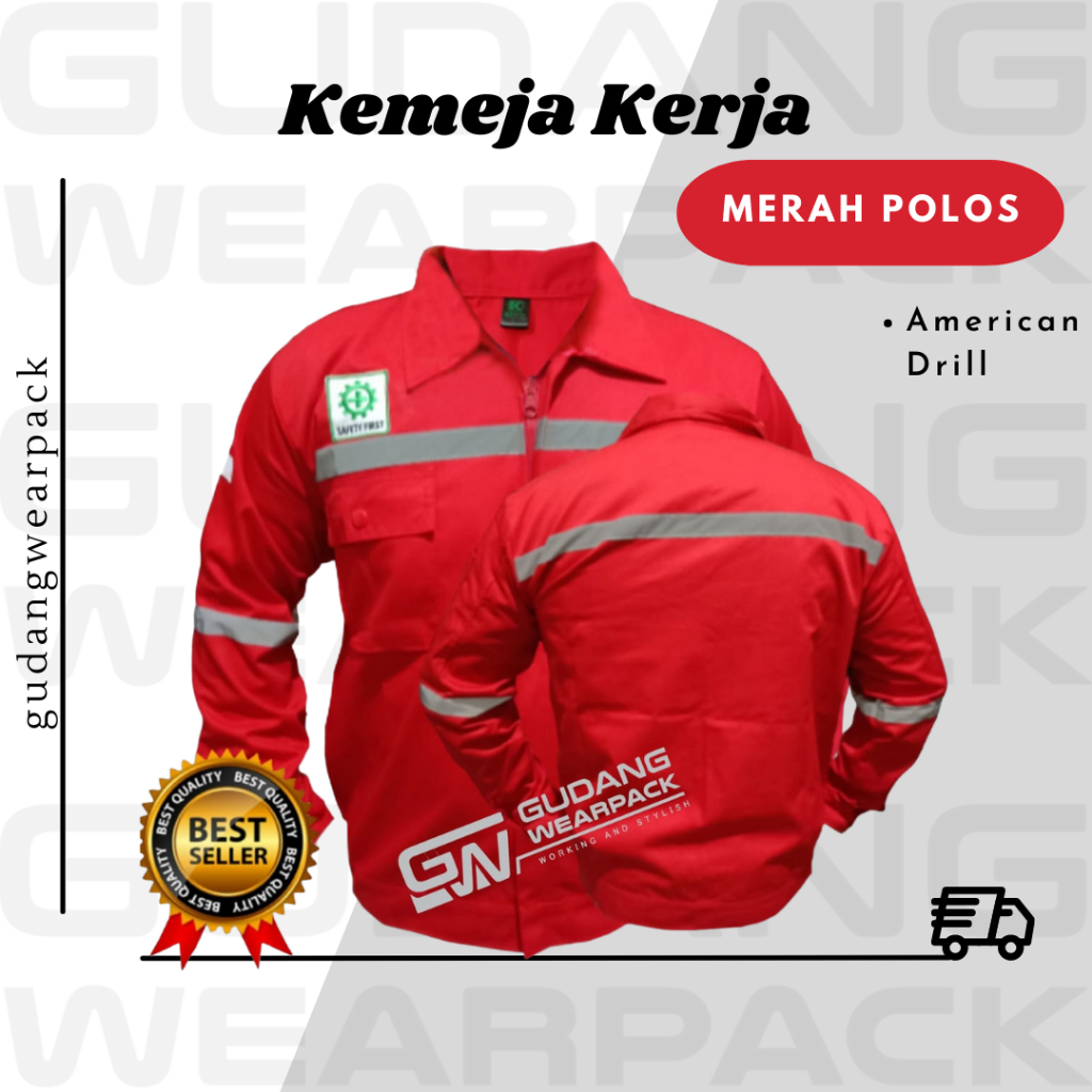 Gudang Wearpack - Baju Kerja Seragam Proyek Warna Merah Polos