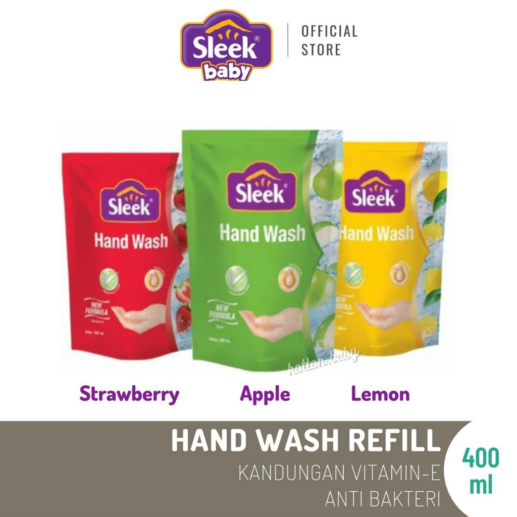 Sleek Sabun Cuci Tangan Apple , Lemon , Strawberry Pouch 400 ml