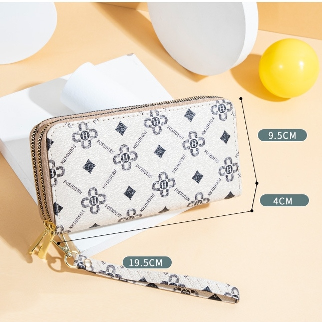 DOMPET PANJANG WANITA IMPORT CEWEK KOREA MURAH 2 RESLETING PREMIUM ARABELLA KEKINIAN BRANDED SIMPLE LUCU FASHION REMAJA WA729W1 TALI PENDEK SLOT KARTU UANG KOIN BESAR TERBARU PUTIH KULIT