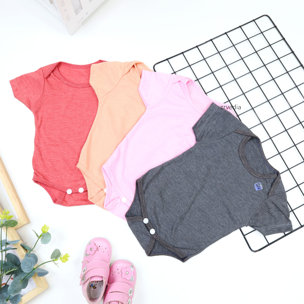 (Rp 11 rb) Jumper Bayi Polos uk 0-12 Bulan SNI / Jumpsuit Baby Baru Lahir Lengan Pendek Laki Laki Perempuan Baju Anak Kiosblaitaaprillia