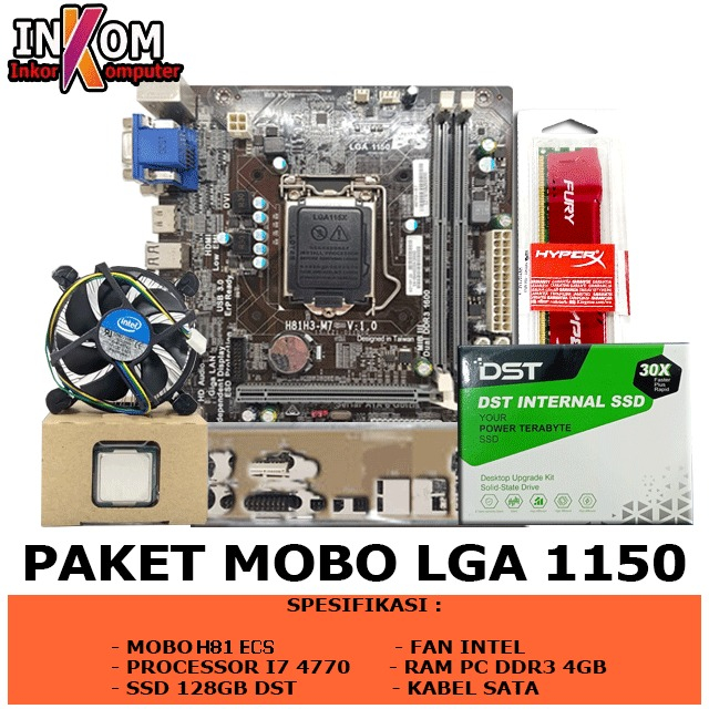 Paket Mobo H81 LGA 1150 DDR3 Plus RAM SSD Processor i7 4770 FAN