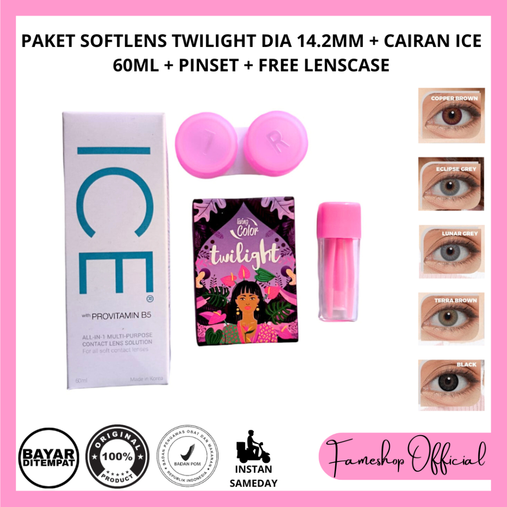 PAKET SOFTLENS TWILIGHT 15MM + CAIRAN ICE 60ML + PINSET + FREE LENCASE