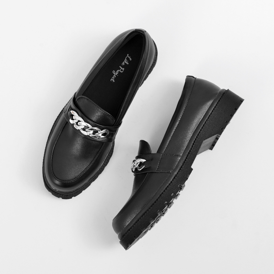 Sepatu Loafers Wanita Formal Casual Santai Kulit Loafer Original Wanita - Nadine Black