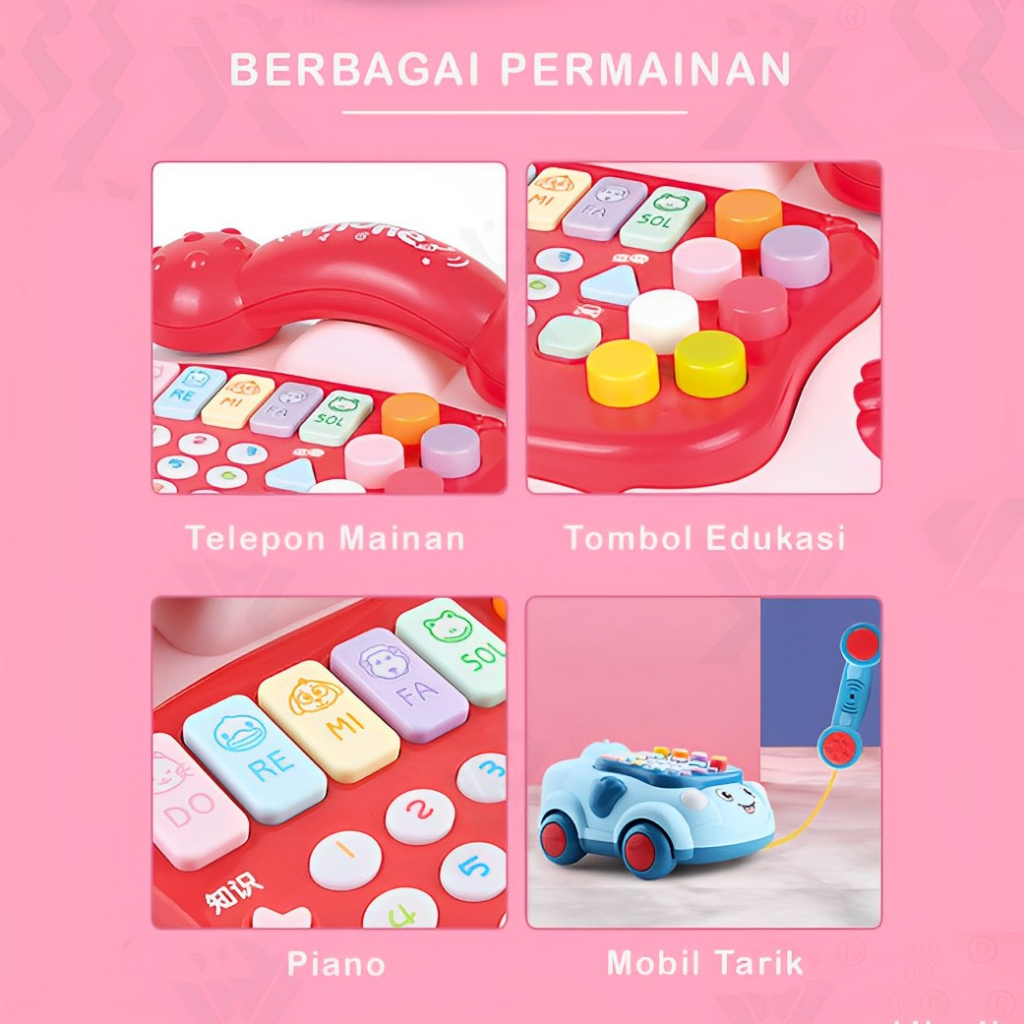 Car Phone Multifunctional Lamp &amp; Music | Mainan Telepon Anak Perempuan Lucu Mobil | Mainan Anak Cewek 2-3-4-5 Tahun