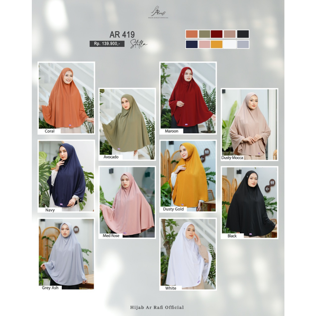 Arrafi hijab jilbab kerudung bergo instan jumbo terbaru Arrafi AR 419 Jumbo polos hijab daily cantik