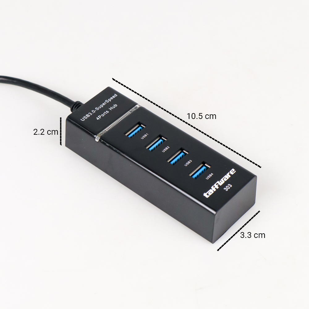 Taffware High Speed 4 Ports USB HUB 3.0 Adapter 5Gbps for Laptop PC / Notebook / Computer - 303 - Black