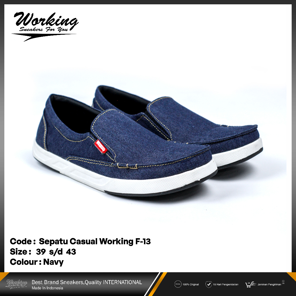 Sepatu Pria Original Working F-13 Model Slip On Sepatu Kerja Kantor Bahan Denim