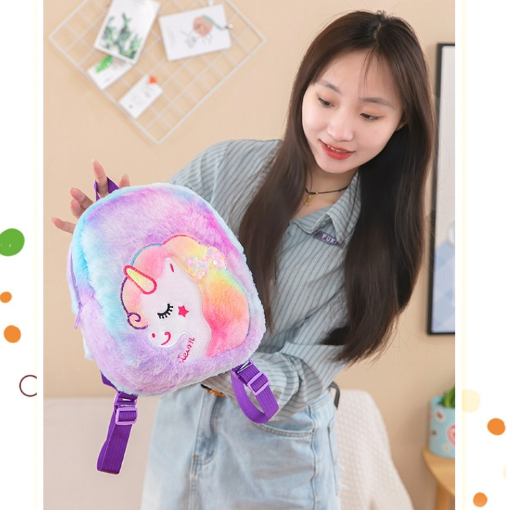 MMM Tas Ransel Anak TK Paud Karakter Unicorn Tas Sekolah Anak Model Bulu Halus Ransel Unicorn Berkualitas Import