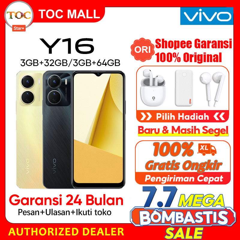 VIVO Y16 RAM 4GB ROM 32GB GARANSI RESMI 5000mAh Battery,VIVO Y21A  vivo y21 4 64 gb AI Multi-Mode Camera original handphone VIVO hp vivo y16 baru 2022 Cicilan kredit tanpa dp 0% COD hp vivo y16 3 64gb vivo y01 2/32gb VIVO Y22 VIVO Y16S