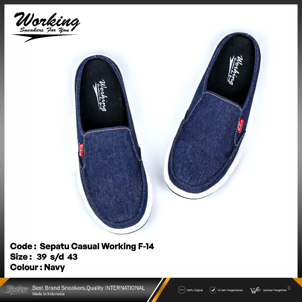 Sepatu Kasual Pria Original Selop Santai Kerja Working F-14 Bahan Denim