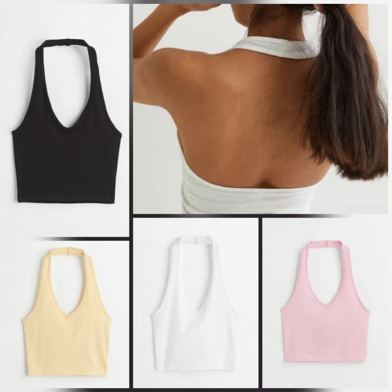 READY HnM HALTER BACKLESS CROP TANK TOP / tank top wanita original store h&amp;m