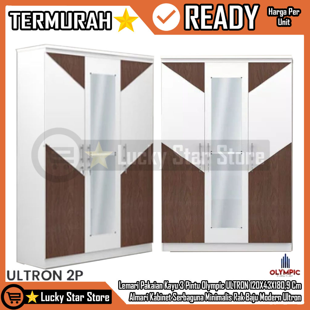 [Kargo] Lemari Pakaian Kayu 3 Pintu Olympic LITE ULTRON Baju Wadrobe 120x43x180,9 cm Kabinet Serbagu