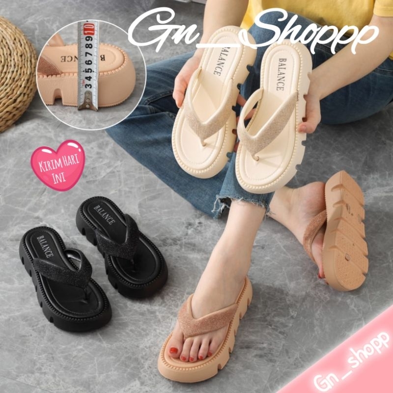 Sandal Wanita Jepit GLITER WEDGES Import Balance  8386 - K1