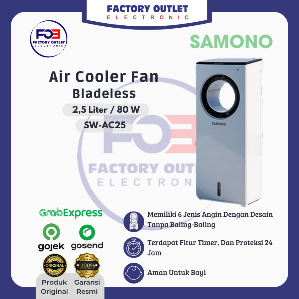 SAMONO SW - AC25 KIPAS BLADELESS AIR COOLER FAN PENYEJUK RUANGAN 2,5 L