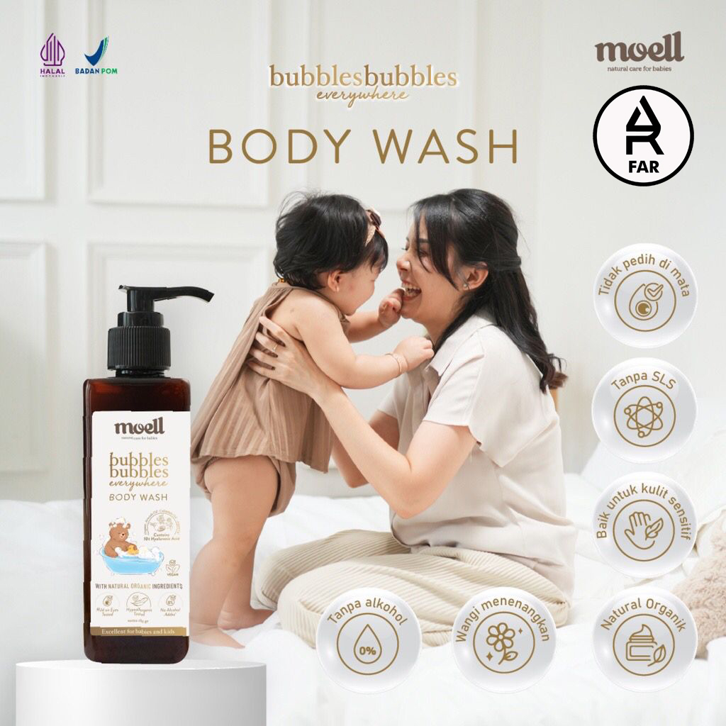Moell Bubbles Everywhere Body Wash 185gr/ Sabun bayi / Sabun natural organik / SLS free/ Safe for sensitive skin