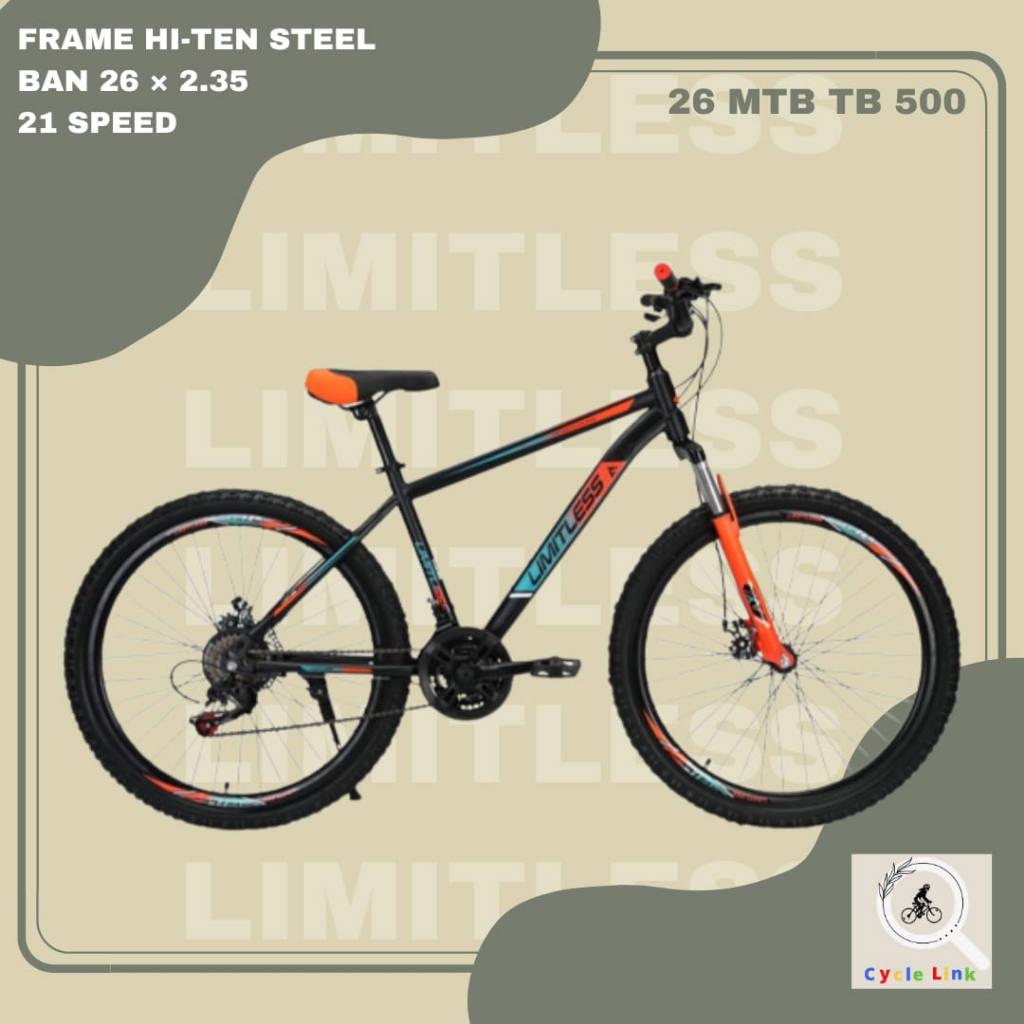 Sepeda 26 MTB TB 500 Limitless Dewasa Frame Steel Hi-ten 21 Speed