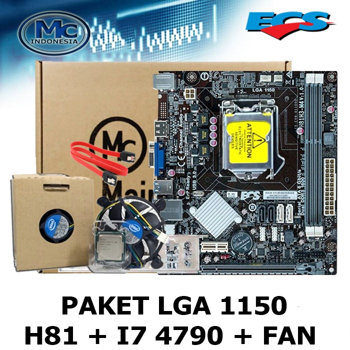 Mainboard h81 Mobo Soket LGA 1150 + Processor i7 4790 + fan