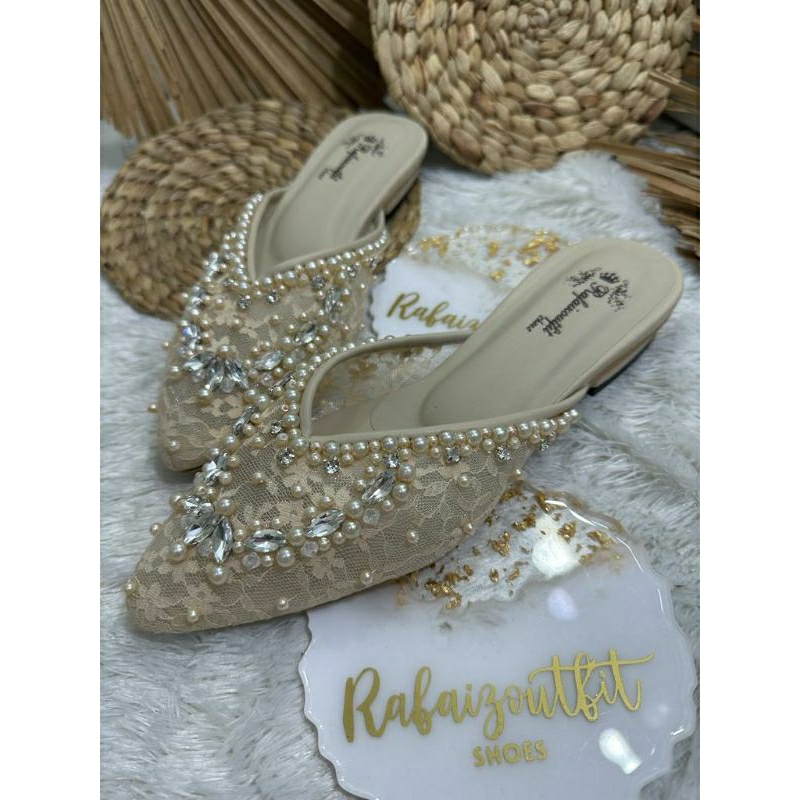 Flatshoes pesta wedding cantik Amira Cream 1cm