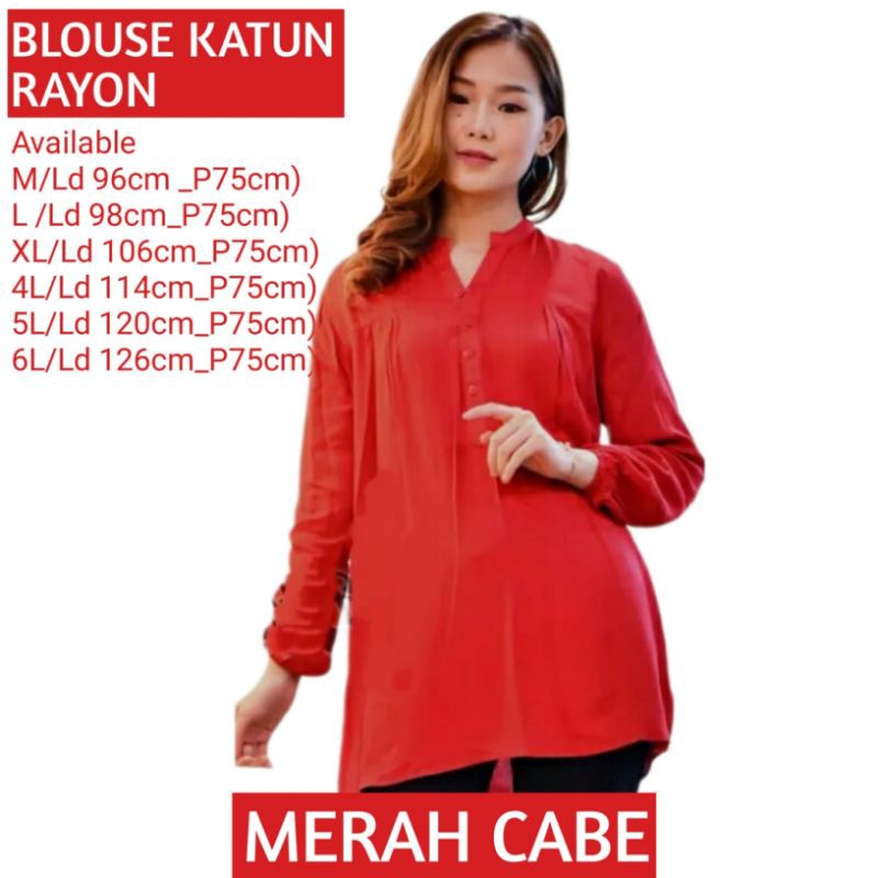 BLUS BIG SIZE/ATASAN JUMBO/BLOUSE KATUN RAYON MERAH CABE