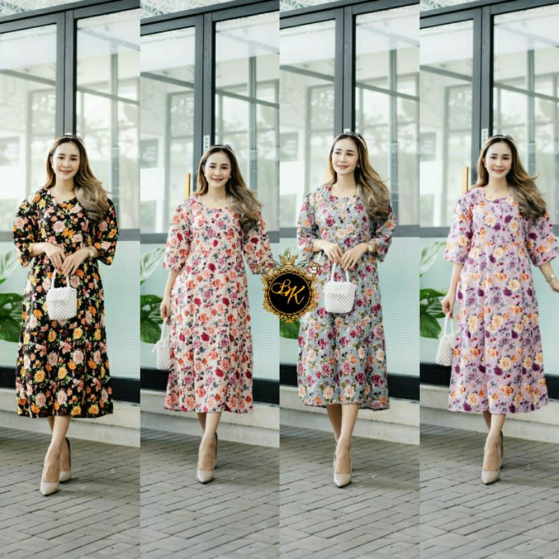 Dress Bunga Lengan Panjang | Daster Bunga Lengan Panjang| Tunik Bunga