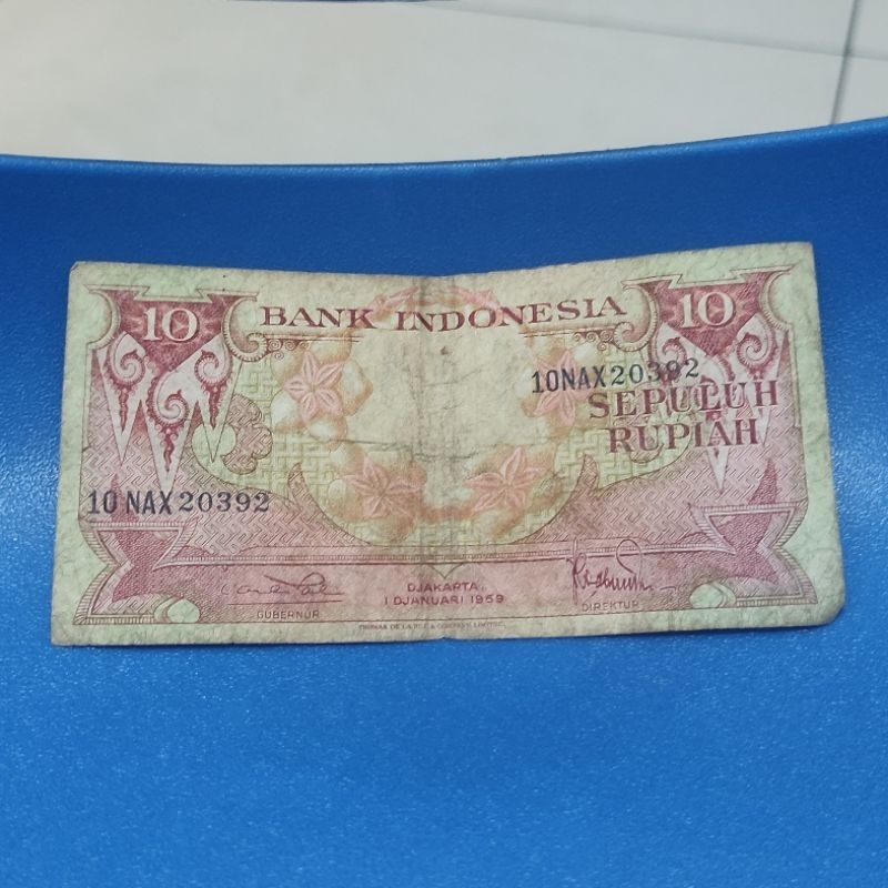 Uang kertas lama kuno sepuluh 10 rupiah tahun 1959