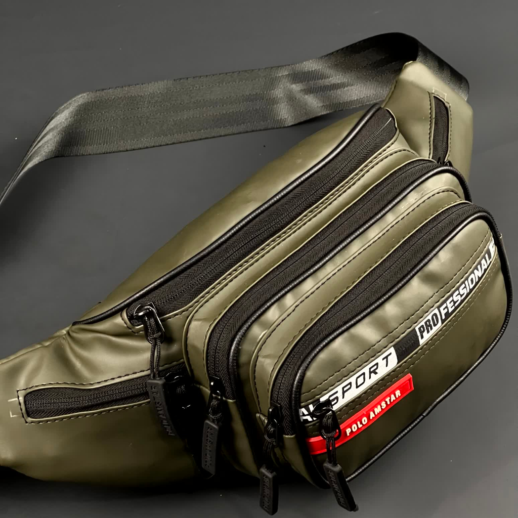POLO AMSTAR - Waistbag Waterproof 7 Ruang Bahan Ballon Tas Pinggang Pria Wanita bisa Selempang