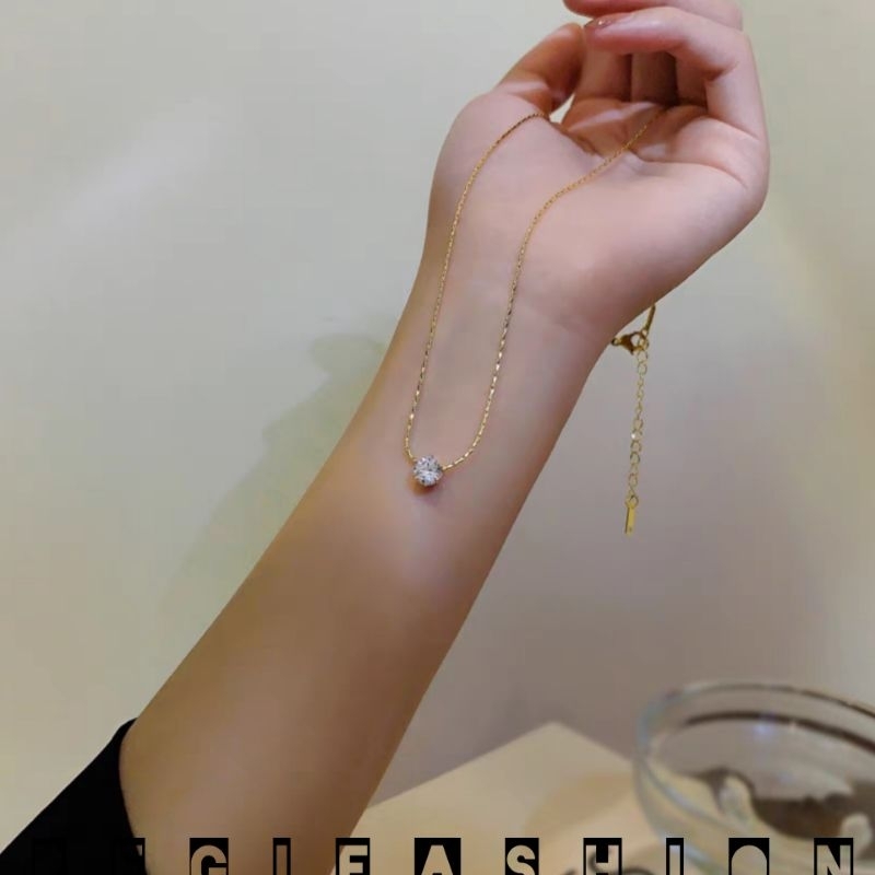 Kalung Titanium Wanita Permata Cristal Kalung Nagita Slavina Model Terbaru Kalung Titanium Asli Anti Karat Tidak Luntur