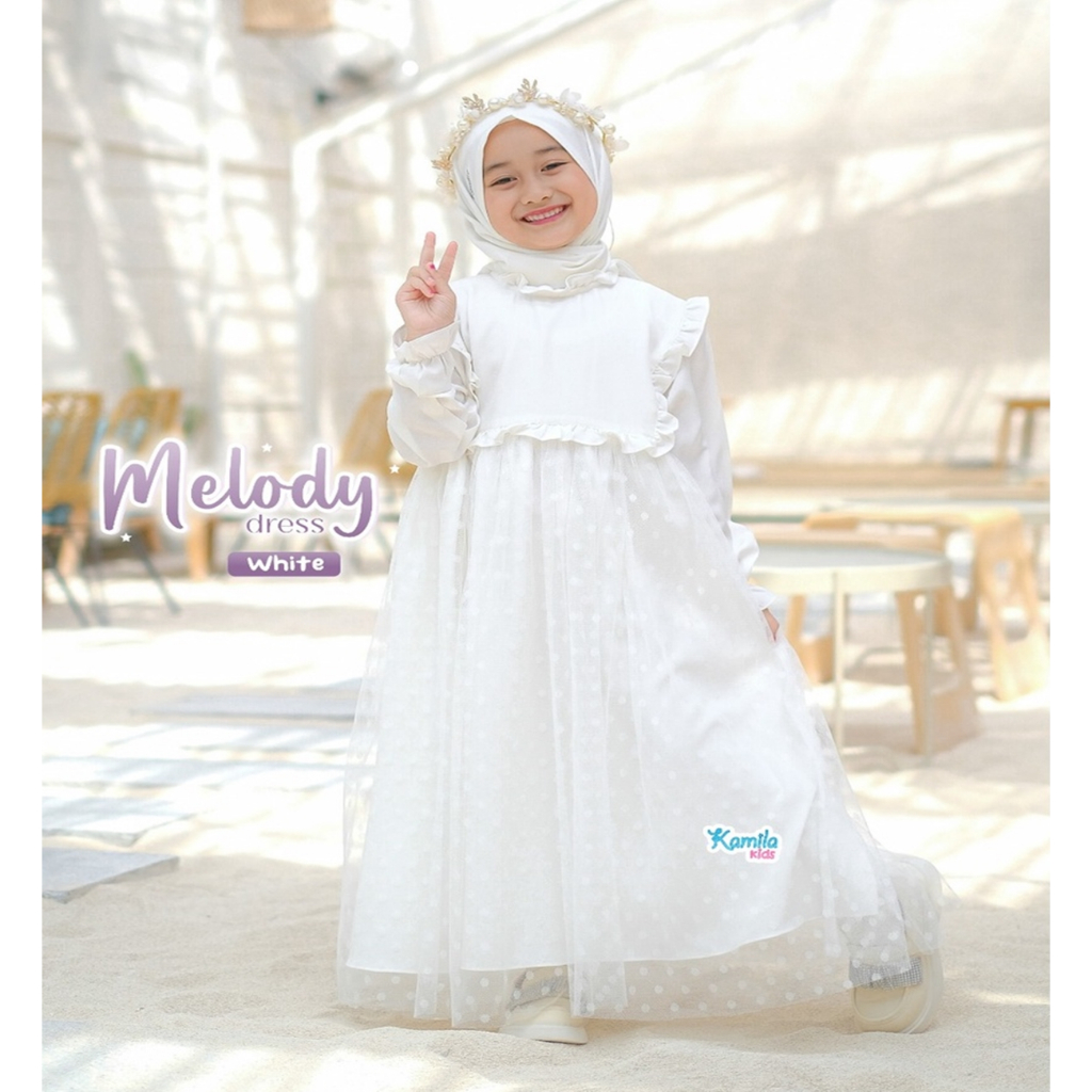 Brukat Anak Gaun Perempuan Melody Kids Gamis Muslim Anak Perempuan Set Hijab Koleksi Terbaru 2023 Baju Brokat Tille Simple Elagan Gamis Wanita