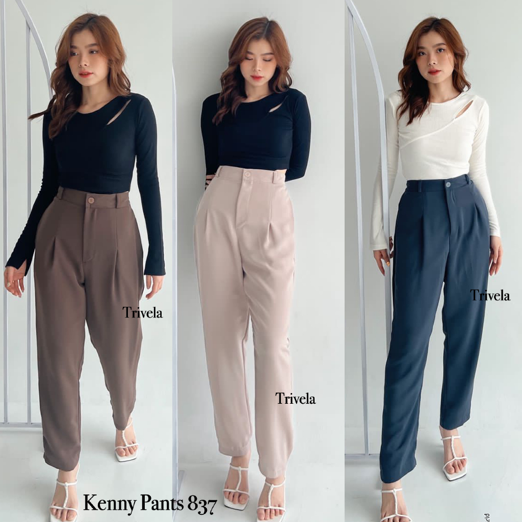 Kenny Pants Polyester Premium - Celana Highwaist Anti Kusut - Celana Kantor Kulot Wanita - Pencil Pants / KENNY SJJ 837