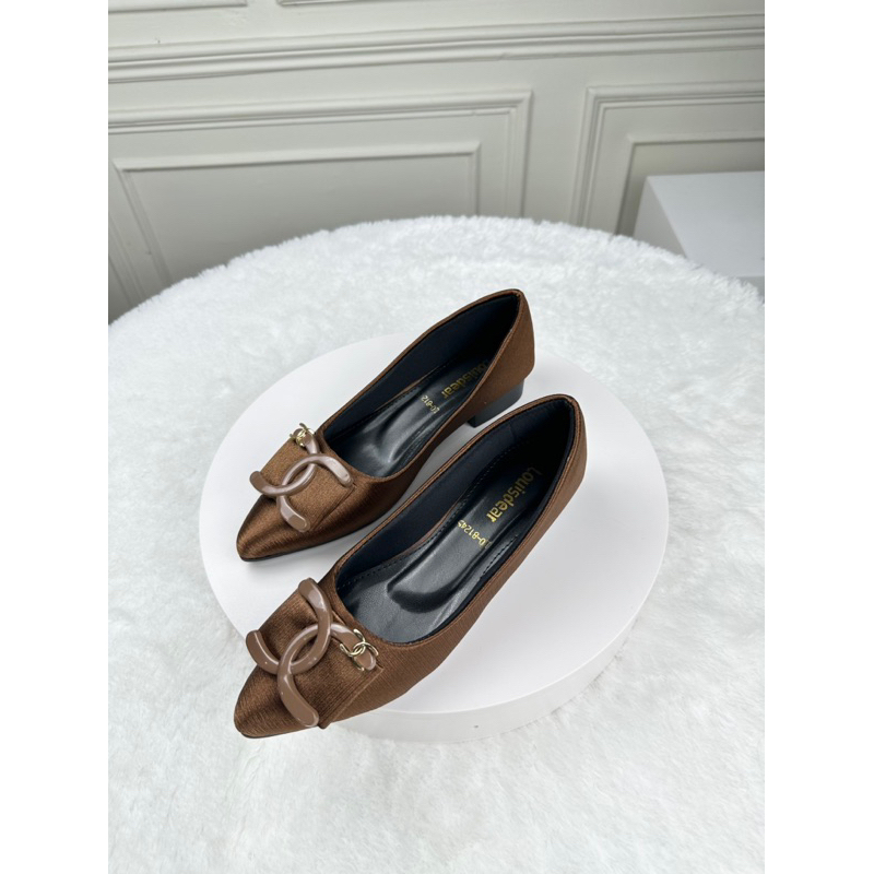 sepatu flat shoes wanita import terbaru Louisdear B108 Ch bahan satin heel 2 cm