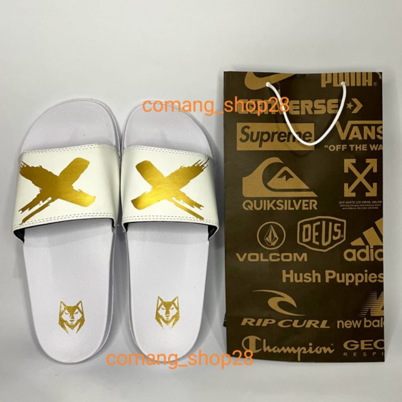 Sendal Pria Maxslide PREMIUM Sendal Distro Sendal Slop Sendal Flip Flop Putih X Gold