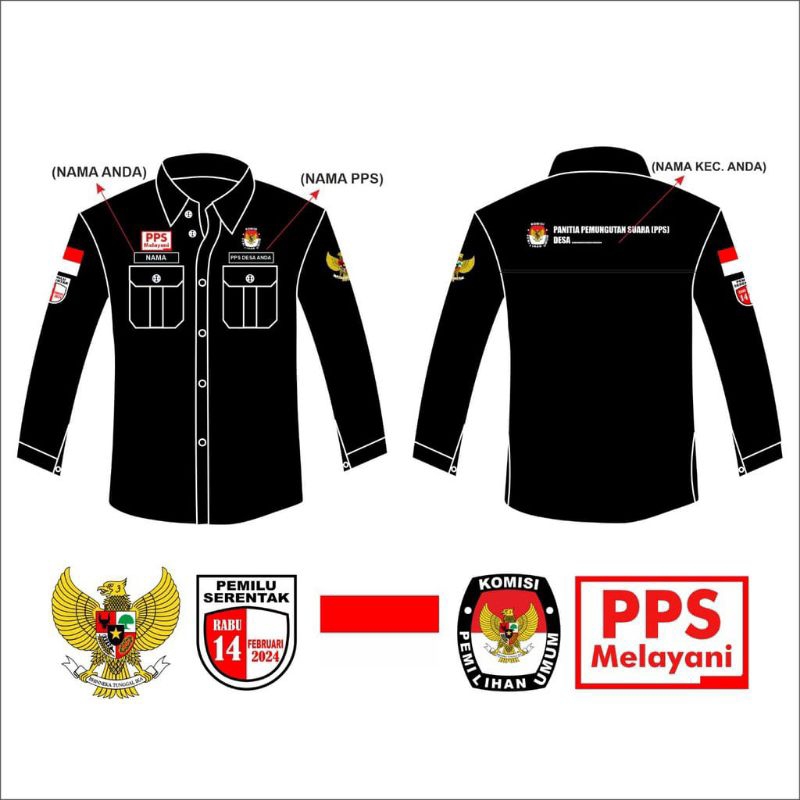 KEMEJA PPS || SERAGAM PPS BORDIR || BAJU PANITIA PEMUNGUTAN SUARA BORDIR || PEMILU SERENTAK 2024 || 
