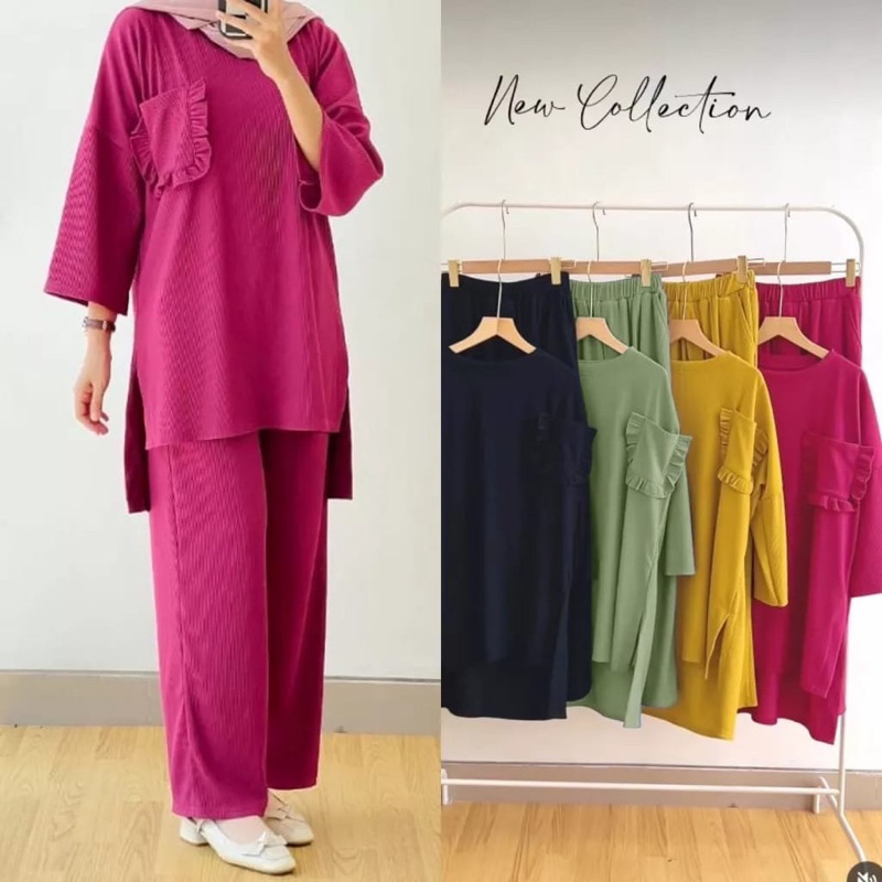 NEW ZIVARA SET / SETELAN BLOUSE POLOS SAKU REMPEL BAHAN CRINCLE LD 110 CM ( BAYAR DI TEMPAT )