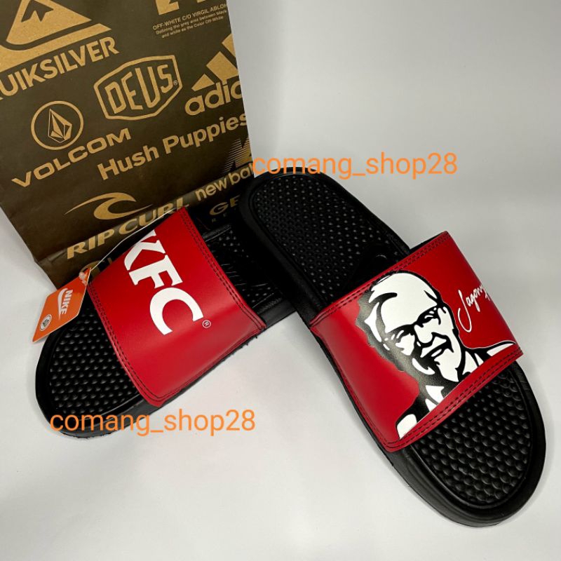 Sandal Sendal Slop Selop Slip On Slide Pria Wanita Cowok Cewek Laki Laki Casual Kekinian NK KFC Hitam Merah