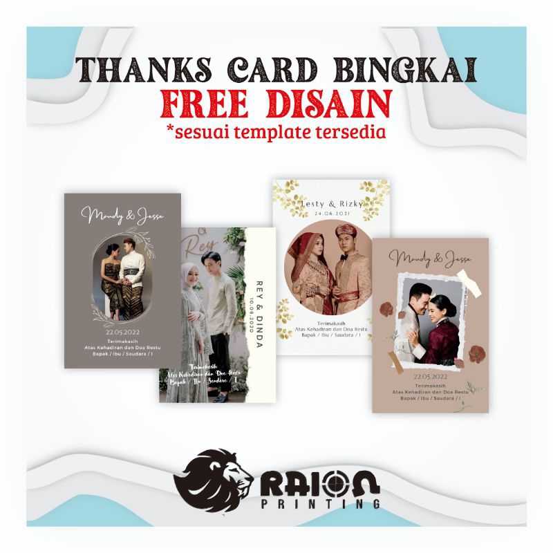Thank You Card Wedding Custom / Kartu Ucapan Terimakasih / Terima Kasih / Foto Prewedding / Kartu Pe