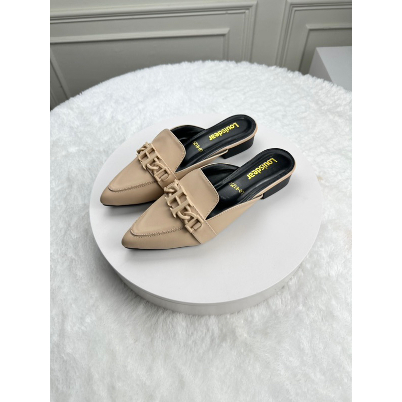 sendal flatshoes wanita terbaru kekinian tapak 2 cm bahan dove LOUISDEAR B153