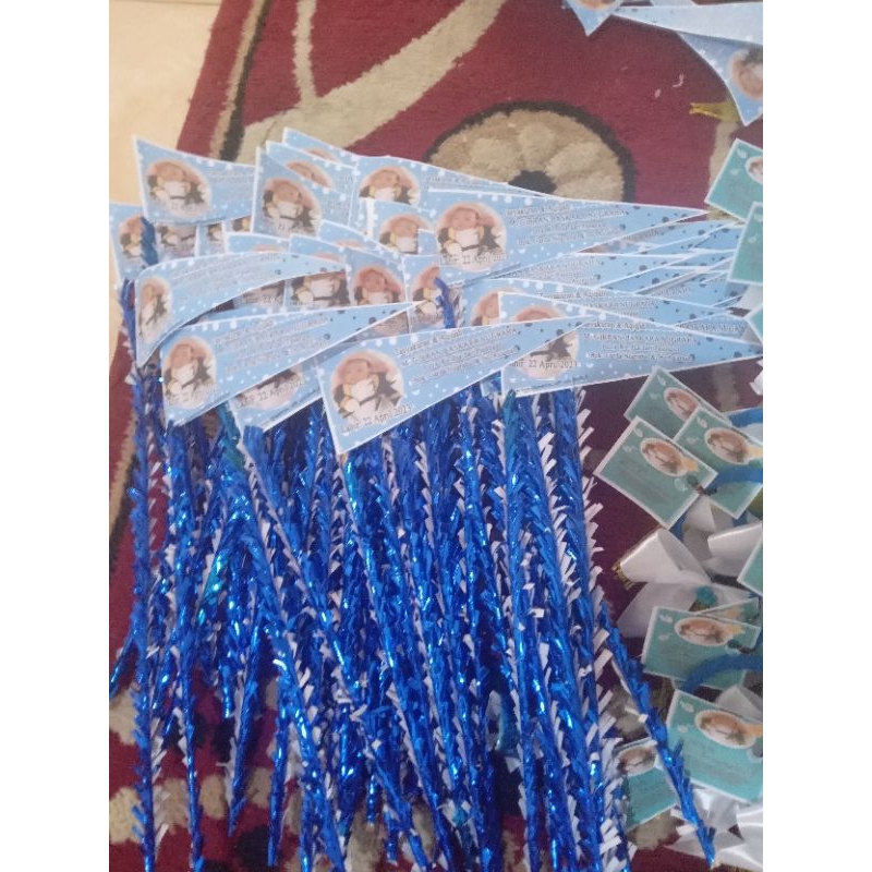 bendera aqiqahan bayi bebas custom sebanyak 1 lusin / 12 pcs bendera