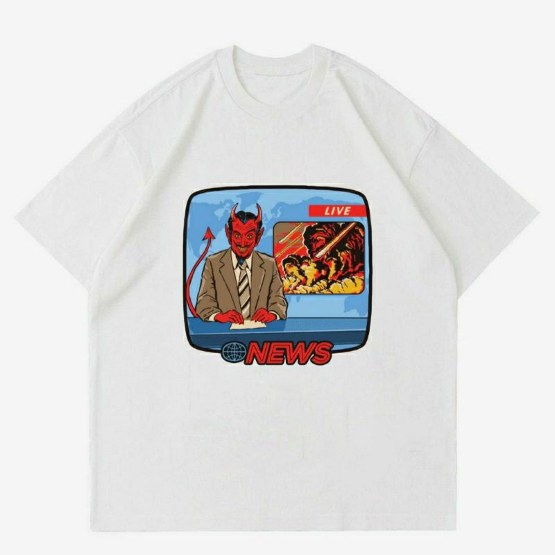 BAJU NEWS "RED DEVIL" | T-SHIRT KAOS NEWS RED DEVIL WHITE | KAOS BAJU PRIA | KAOS STREETWEAR| KAOS O