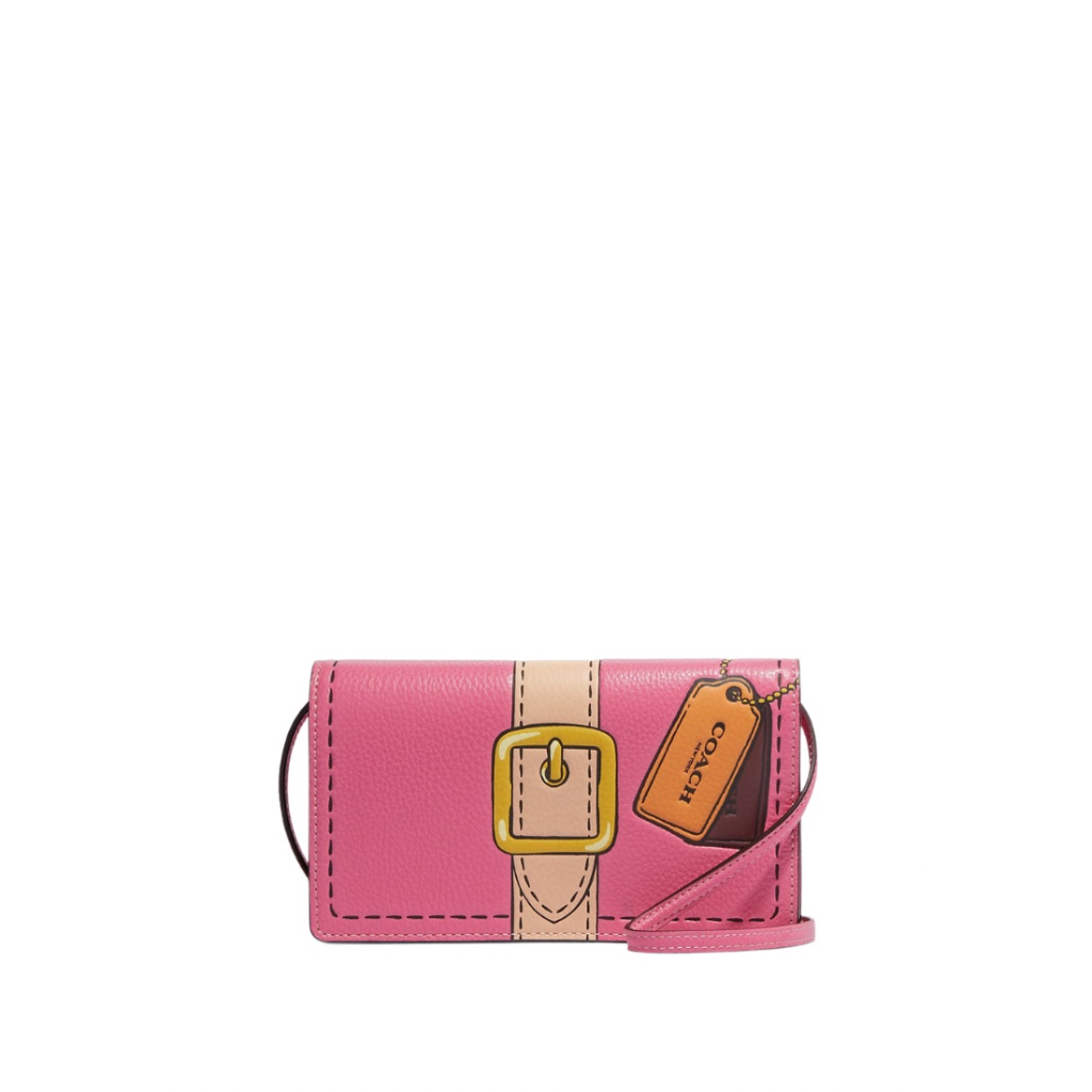 COACH Anna Foldover Clutch Crossbody With Trompe L'oeil Print Petunia Multi
