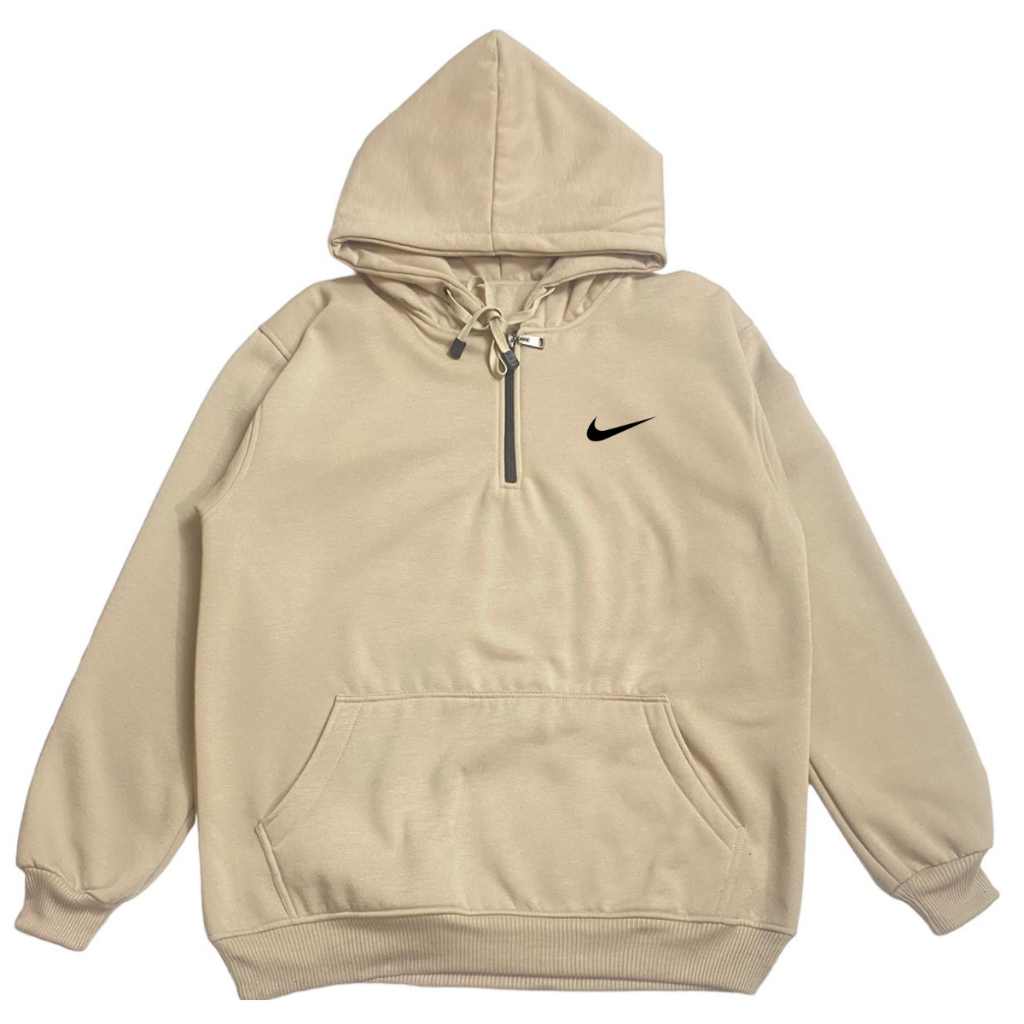 Jaket Nike Halfzip Hoodie Beige Basic Resleting Unisex / Hoodie Pria Wanita Logo Simple / Sweater Hoodie Distro basic Half Zip