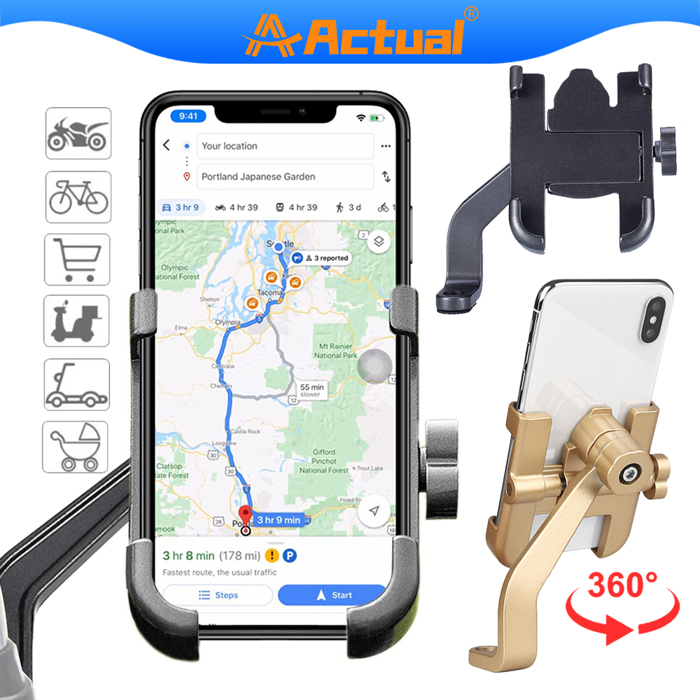 Actual 【COD】Aluminum Alloy 360Degree Adjustable Stable Motorcycle Phone Holder Universal Mobile Phone Holder Navigation GPS Phone CP Bracket