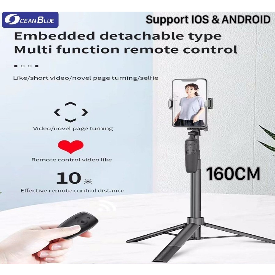 Ocean Blue OCN A65 Tripod Tongsis Gimbal Stabilizer 2 in 1 Remote Bluetooth Shutter Adjustable Selfie Stick 360° Stand HP Tongkat Selfie