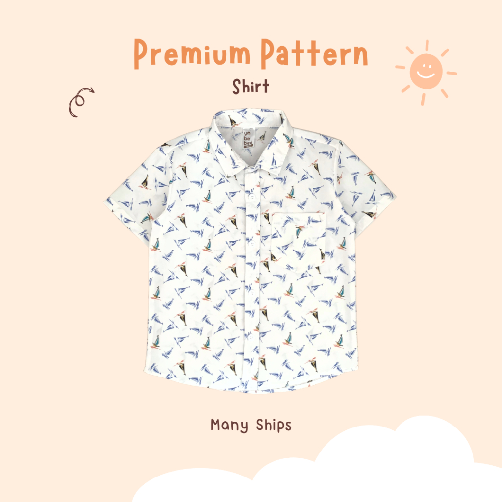 Yobebee Kemeja Katun Premium Pattern Tangan Pendek Anak Laki Laki Usia 2 4 6 8 Tahun Baju Atasan Kids Motif Karakter Boy Shirt Model Casual Formal Kemeja Kerah Anak Cowok