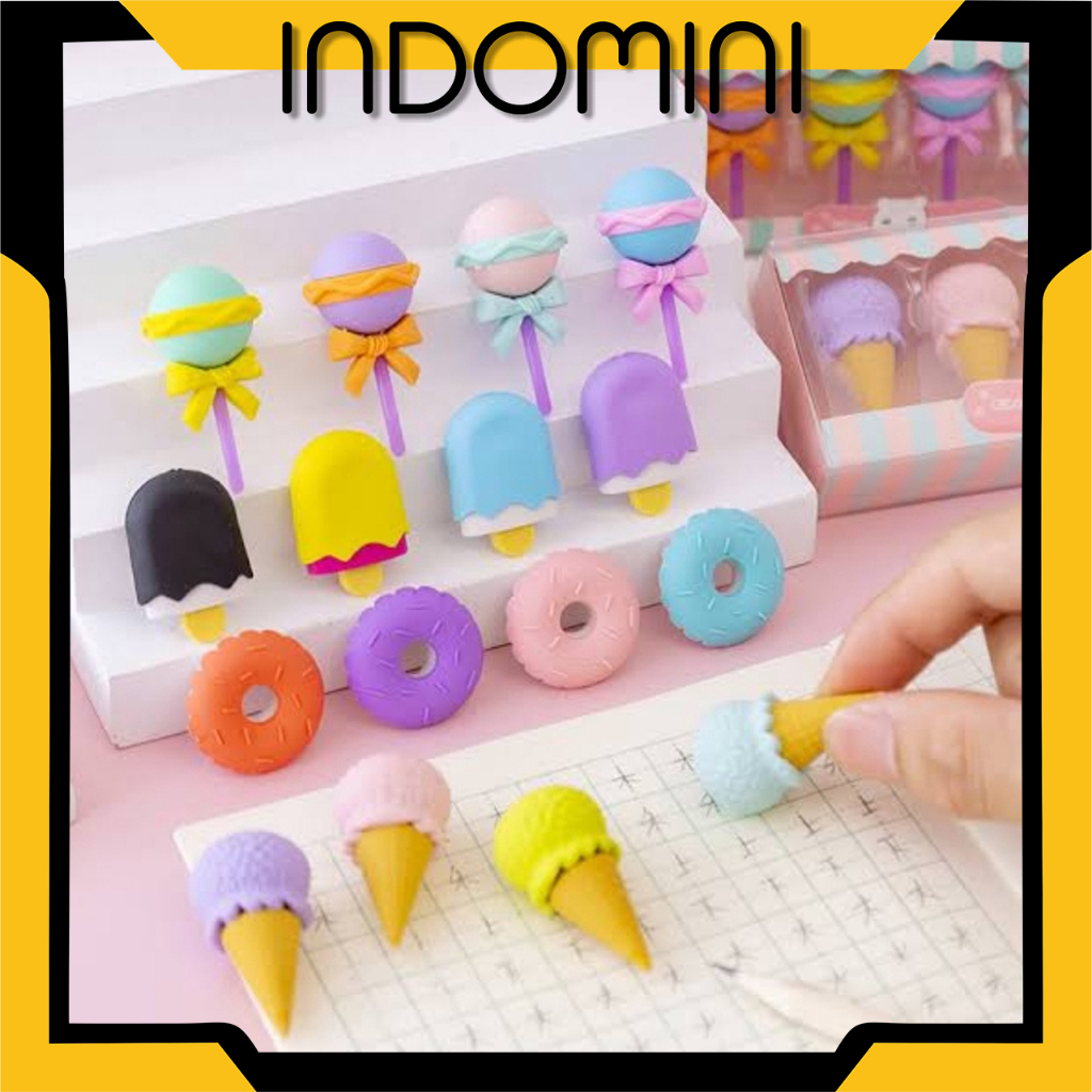 

INDOMINI Penghapus Set Cute / Penghapus Pensil Model Ice Cream Donat Lolipop / Penghapus Pensil Karakter Lucu S075
