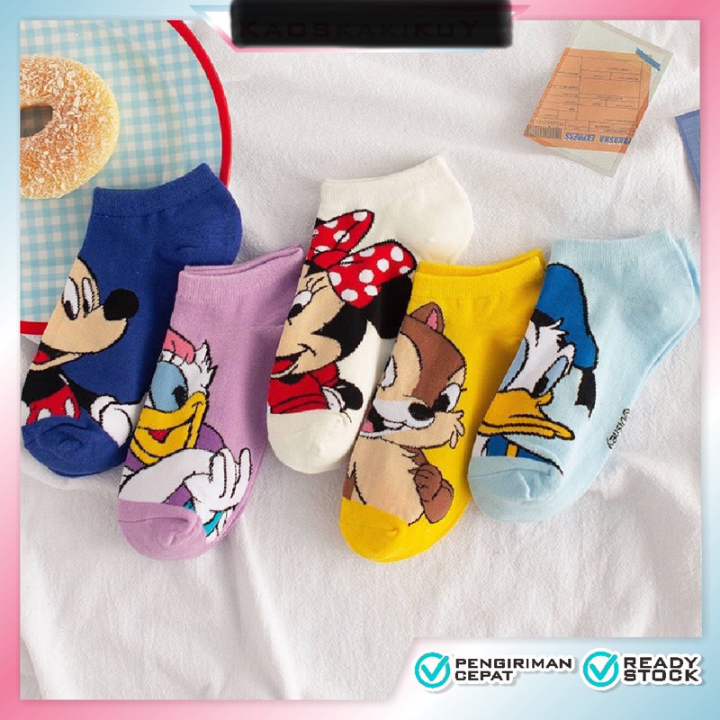 Kaos Kaki Wanita Fashion Motif Kartun Disney Lucu Bahan katun Ankle Socks Korean Fashion