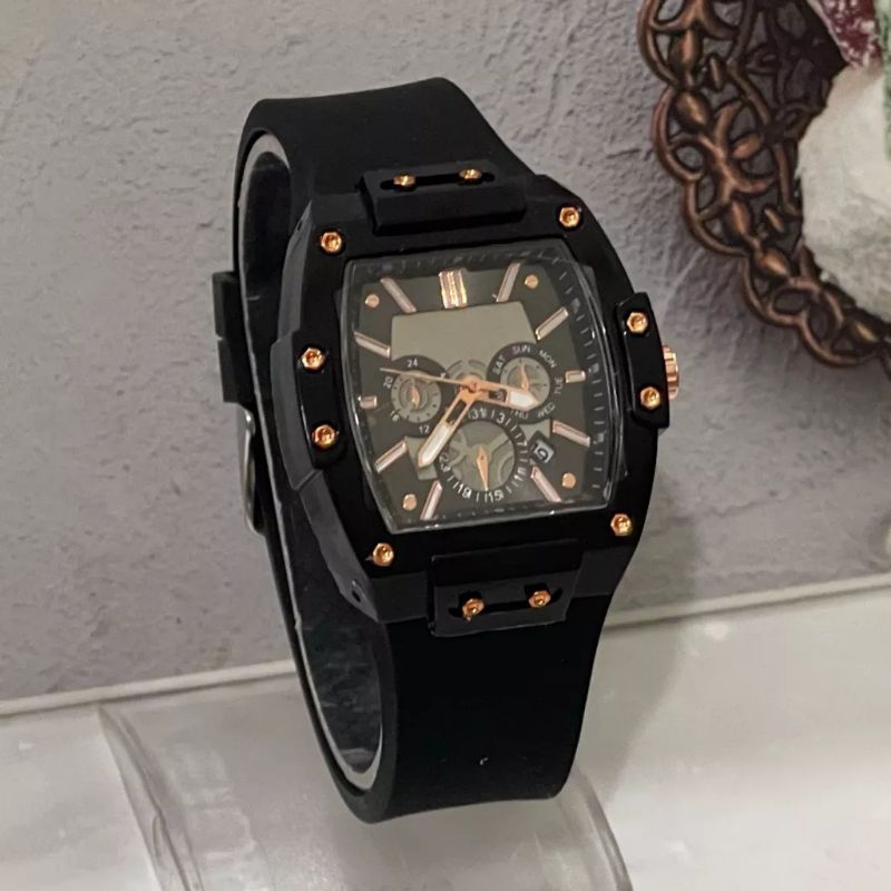 (Cod)Jam Tangan Wanita RMM Crono 3 Varisi Tanggal Strap Karet/Rubber(Dikirim Jakarta)