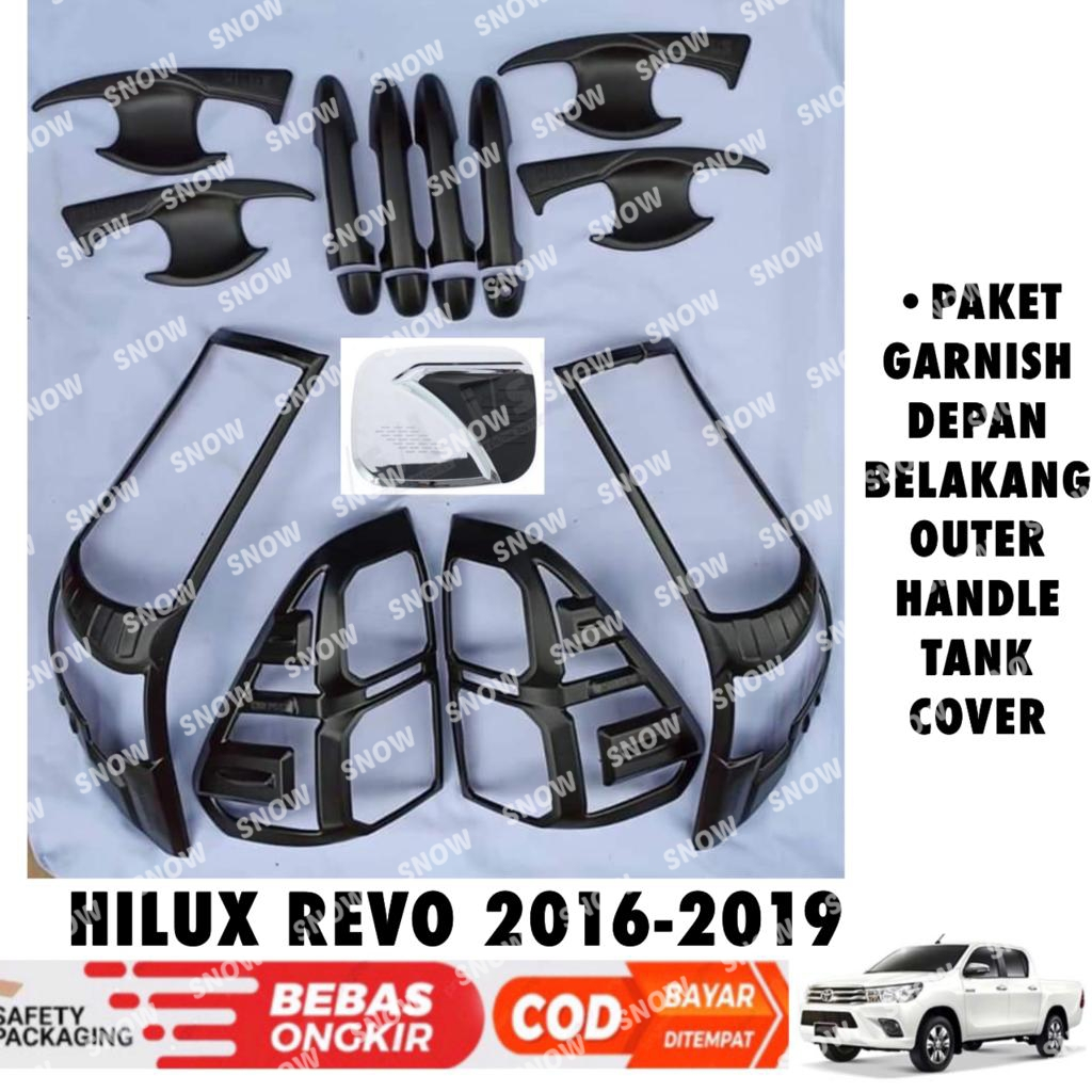 Paket Garnish Lampu Depan Belakang Outer Handle Tank Cover All New Hilux Revo 2016 2018 2019 Hitam Doff