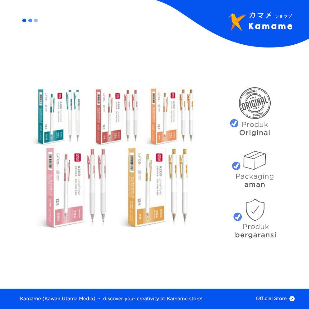 

Deli Gel Pen - Colorful 5 Warna 0.5mm Retractable A200 2 PCS - Kamame