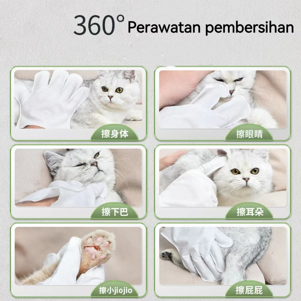 1Pack isi 6pcs Sarung Tangan Sekali Pakai Kucing Pet Dry Cleaning Sarung Tangan Pembersih Anjing Tisu Basah Mandi Pembersihan Pijat Perlengkapan Pembersih Hewan Peliharaan